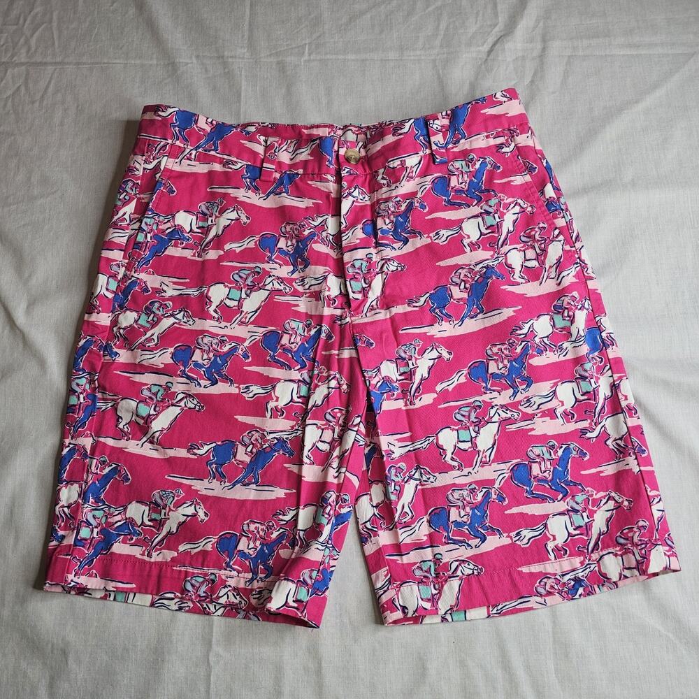 Vineyard Vines Men's 8.5" Pink Horses Kentucky Derby Shorts Size 32 Festival